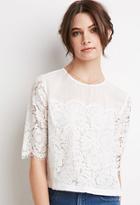 Forever21 Women's  Floral Lace-paneled Top (ivory)
