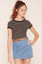 Forever21 Women's  Black & Peach Striped Knit Tee