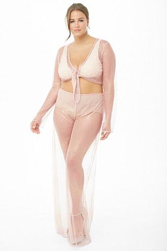 Forever21 Plus Size Sheer Sequin Crop Top & Pants Set
