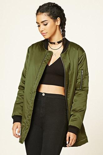 Forever21 Women's  Longline Padded Bomber Jacket