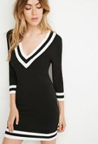 Forever21 Women's  Varsity-striped Sweater Dress (black/cream)