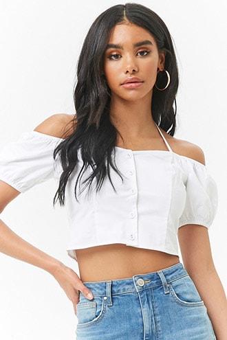 Forever21 Off-the-shoulder Halter Crop Top