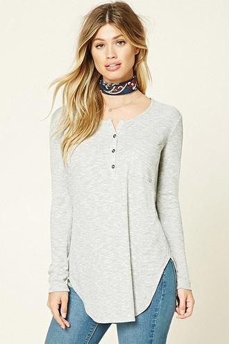 Forever21 Women's  Heather-knit Button-front Tunic