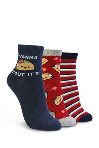 Forever21 Taco Print Crew Socks - 3 Pack