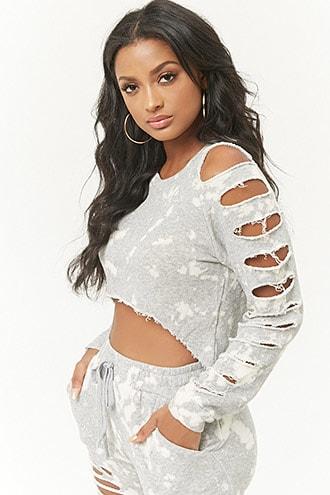 Forever21 Ladder-cut Bleach-dye Crop Top