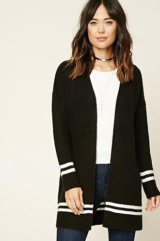 Love21 Women's  Black & Cream Contemporary Longline Cardigan