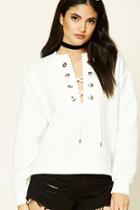 Forever21 Women's  Ribbed Lace-up Pullover