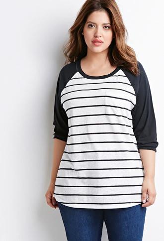 Forever21 Plus Striped Baseball Tee