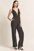 Forever21 Pinstripe Plunging Woven Jumpsuit