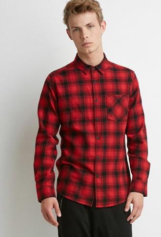 21 Men Men's  Plaid Flannel Shirt (red/black)
