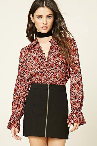 Forever21 Women's  Semi-sheer Floral Print Shirt