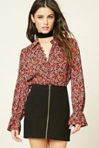 Forever21 Women's  Semi-sheer Floral Print Shirt