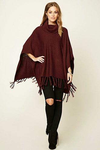 Love21 Women's  Contemporary Fringe-hem Poncho