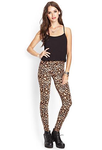 Forever21 Leopard Print Leggings Black/brown X-small