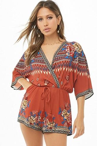 Forever21 Ornate Floral Kimono Romper