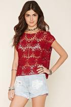 Forever21 Women's  Burgundy Floral Crochet Knit Top