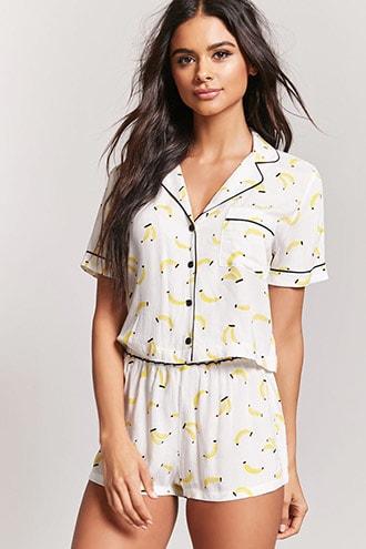 Forever21 Banana Print Pajama Top & Shorts