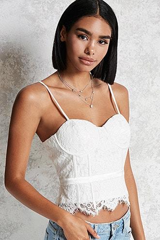 Forever21 Lace Scalloped Hem Bustier Top