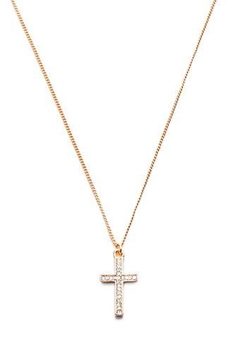 Forever21 Rhinestone Cross Pendant Necklace (gold/clear)