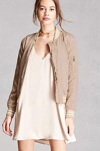 Forever21 Women's  Quilted Satin Bomber Jacket
