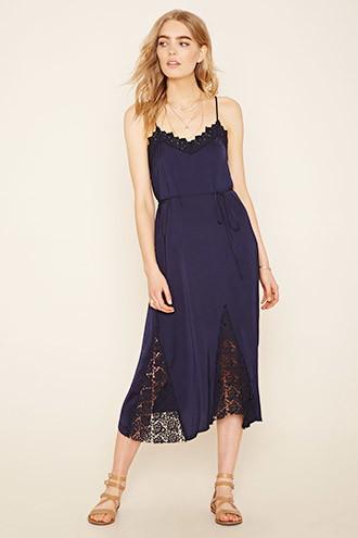 Forever21 Women's  Contemporary Crochet-trimmed Belted Slip Dress