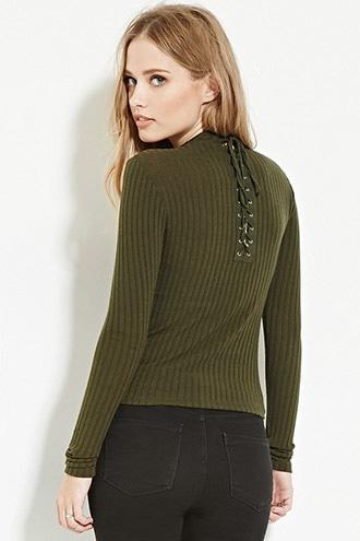 Forever21 Women's  Olive Lace-up Back Top