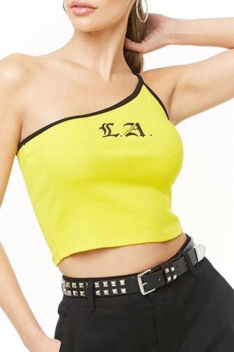 Forever21 L.a. Embroidered Graphic One-shoulder Top