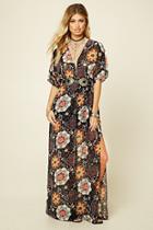 Forever21 Women's  Smocked-waist Floral Maxi Dress