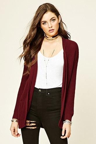 Forever21 Women's  Rust Open-front Pocket Cardigan
