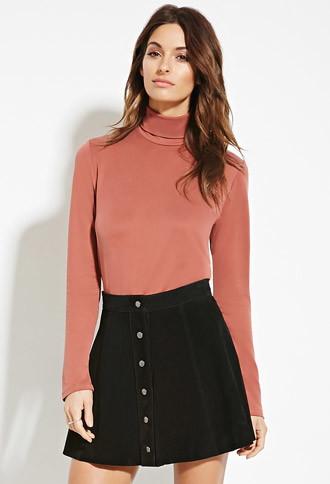 Love21 Women's  Rust Contemporary Buttoned-turtleneck Top