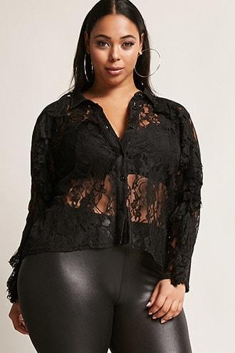 Forever21 Plus Size Sheer Lace Shirt
