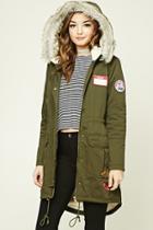 Forever21 Women's  Patched Faux Fur Hooded Parka