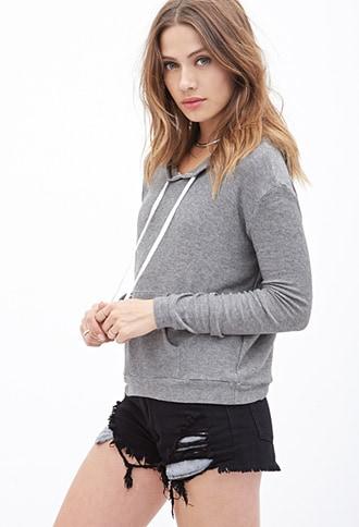 Forever21 Striped Knit Drawstring Hoodie