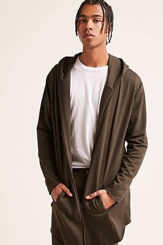Forever21 Hooded Open-front Longline Cardigan
