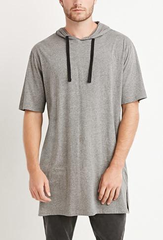 21 Men Heathered Longline Hooded Tee