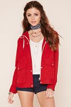 Forever21 Women's  Red Button-front Utility Jacket