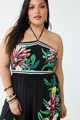 Forever21 Plus Size Floral Smocked Halter Jumpsuit