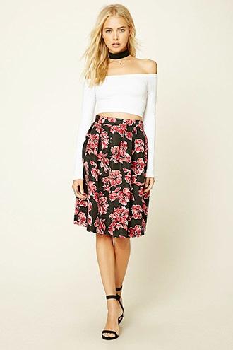 Forever21 Women's  Black & Pink Floral A-line Skirt