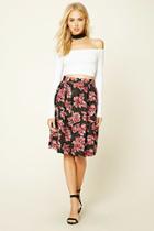 Forever21 Women's  Black & Pink Floral A-line Skirt
