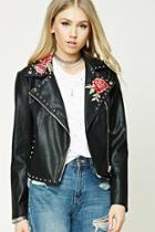 Forever21 Floral Faux Leather Moto Jacket