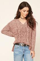 Forever21 Women's  Burgundy V-neck Cable Knit Sweater