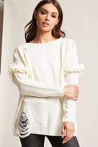 Forever21 Distressed Ruffle-sleeve Sweater