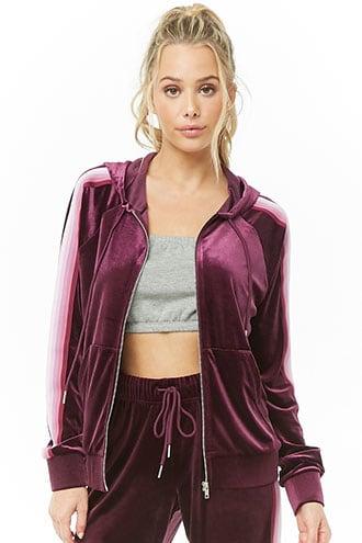 Forever21 Active Hooded Velour Striped-trim Jacket