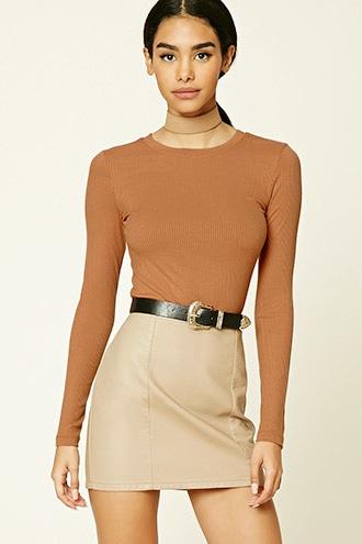 Forever21 Women's  Amber Crew Neck Ribbed Knit Top