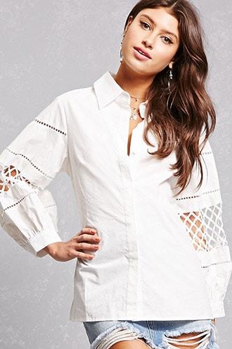 Forever21 Lattice Puff Sleeve Shirt