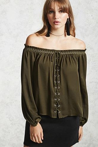 Forever21 Contemporary Lace-up Satin Top