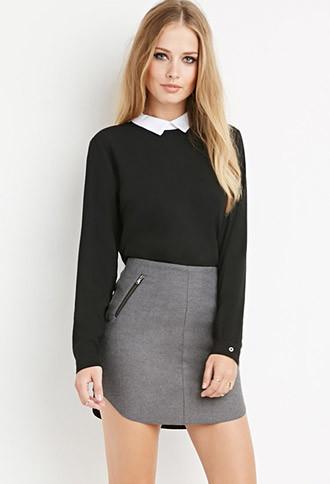 Forever21 Curved-hem Zippered Skirt
