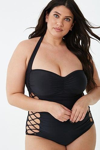 Forever21 Plus Size Halter Lattice One-piece Swimsuit