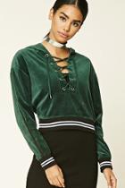 Forever21 Women's  Velour Lace-up Hoodie