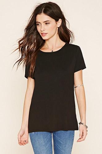 Forever21 Women's Black Slub Knit Cutout Tee